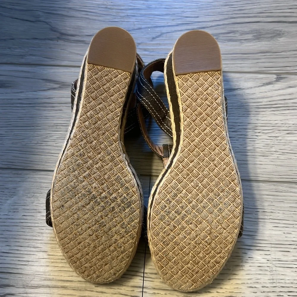 SuzZato Brown-Wedge Heel-Woven Piping-Size 38